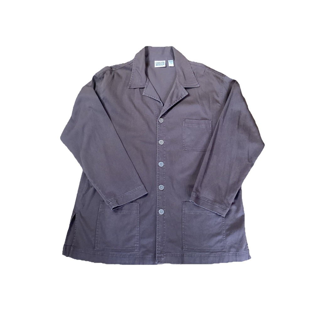 Chico's Brown  Cotton Chore Jacket  Sz(3)  Patch Pocket Button Front